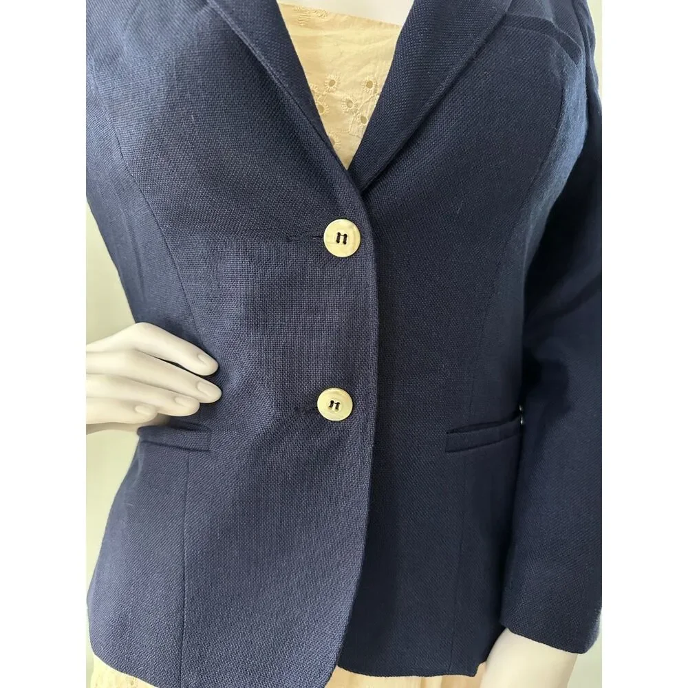 70s Vintage Cross Country Fashions Petite Navy Blue Blazer Suit Jacket size 7/8 - Picture 8 of 9
